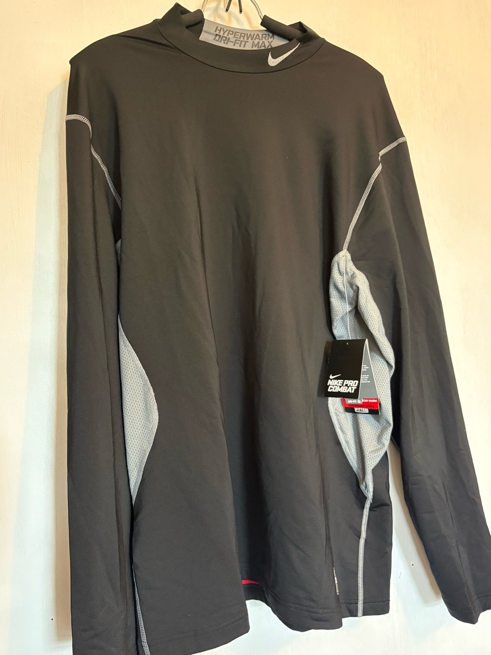 Nike Pro Combat Dri-Fit Compression Shirt Medium Black Mock Neck Athletic Gray